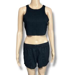 Wild Fable Womens Crop Top Tank Top Sleeveless Ribbed Black Stretchy Large